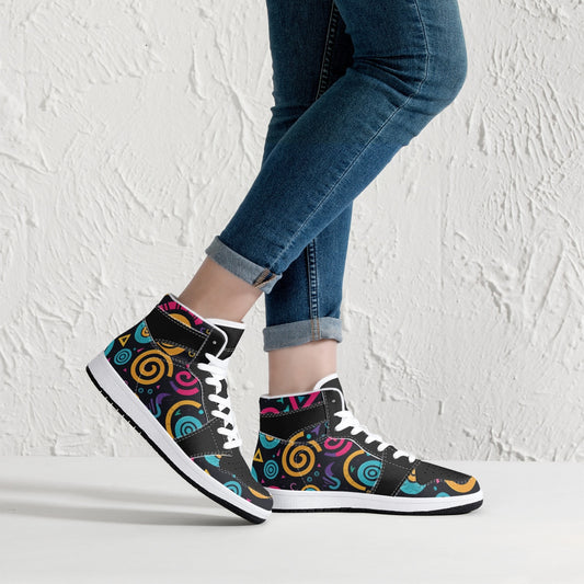 Hoge kunstleren sneakers - Eighties print (black)