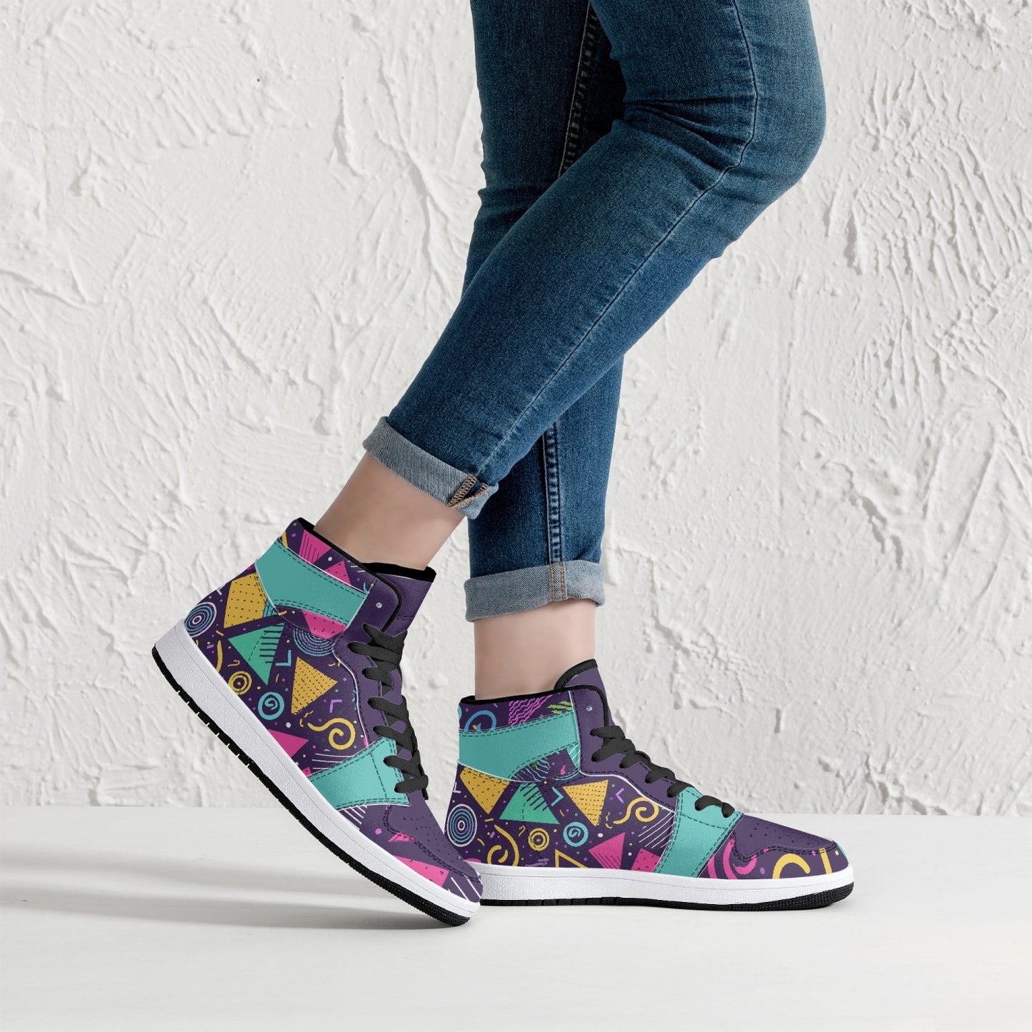 Hoge kunstleren sneakers - Eighties Print (purple)