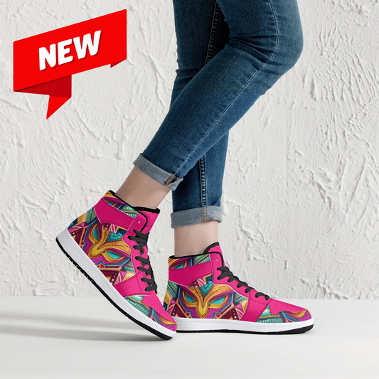 Hoge kunstleren sneakers - Vibrant Pink Tribal Mask